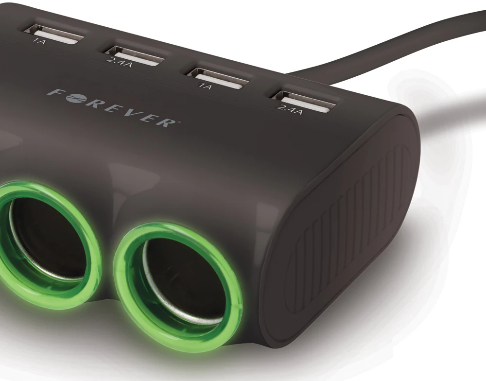 Automobilinis įkroviklis-šakotuvas Forever CSS-05 3 in 1 su 4xUSB ir 3x12V jungtimis