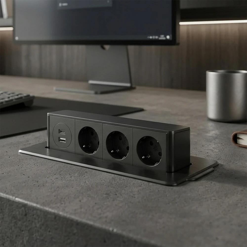 Plastrol Lizdas meblowe Montuojama, 3 złącza wtyczkowe schuko, 1xgniazdo usb a, 1xgniazdo usb c