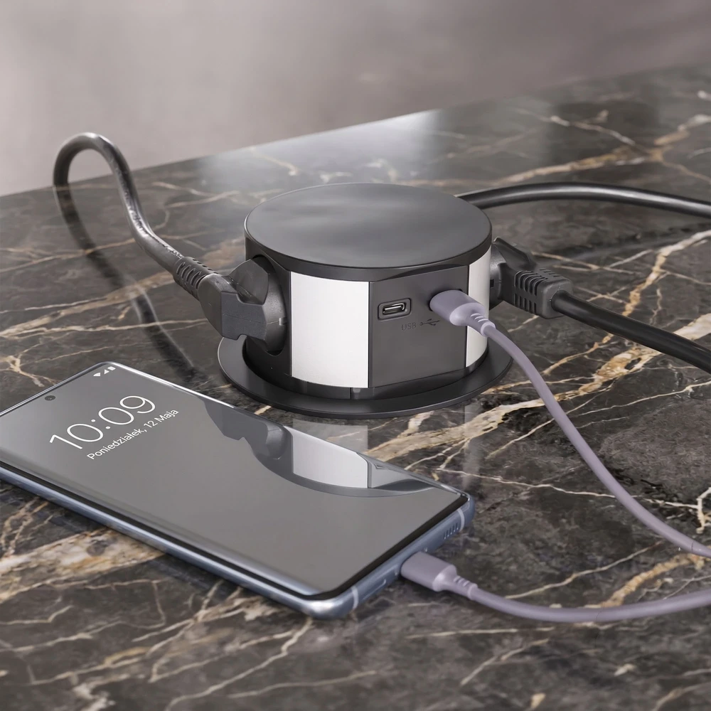 Plastrol Lizdas meblowe Montuojama, 3 złącza wtyczkowe schuko, 1xgniazdo usb a, 1xgniazdo usb c