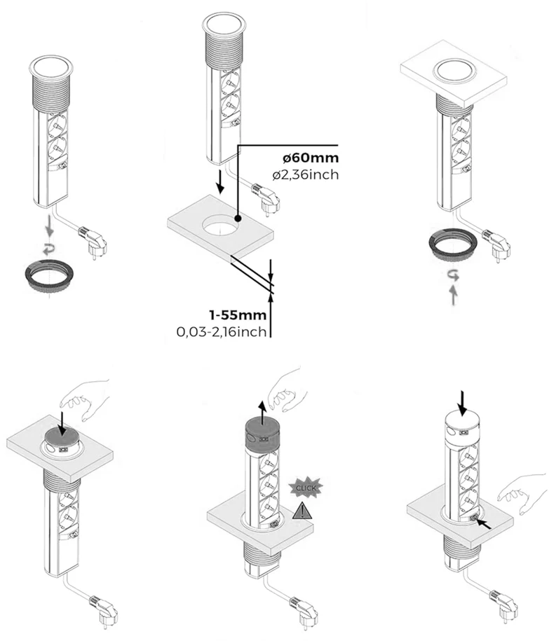 Plastrol Lizdas meblowe Montuojama, 3 złącza wtyczkowe , 2 złącza usb a, schuko