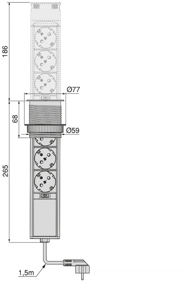 Plastrol Lizdas meblowe Montuojama, 3 złącza wtyczkowe , 2 złącza usb a, schuko