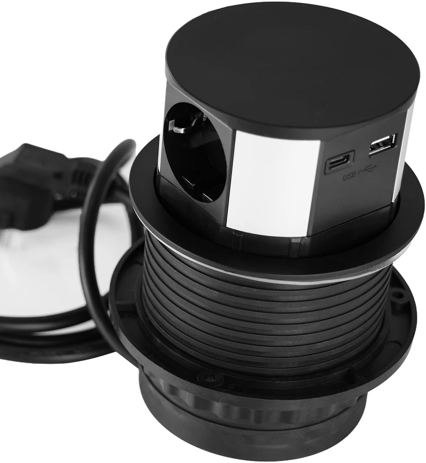 Plastrol Lizdas meblowe Montuojama, 3 złącza wtyczkowe schuko, 1xgniazdo usb a, 1xgniazdo usb c