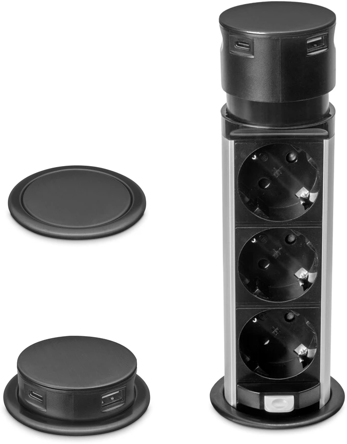 Plastrol Lizdas meblowe Montuojama, 3 złącza wtyczkowe , 2 złącza usb a, schuko