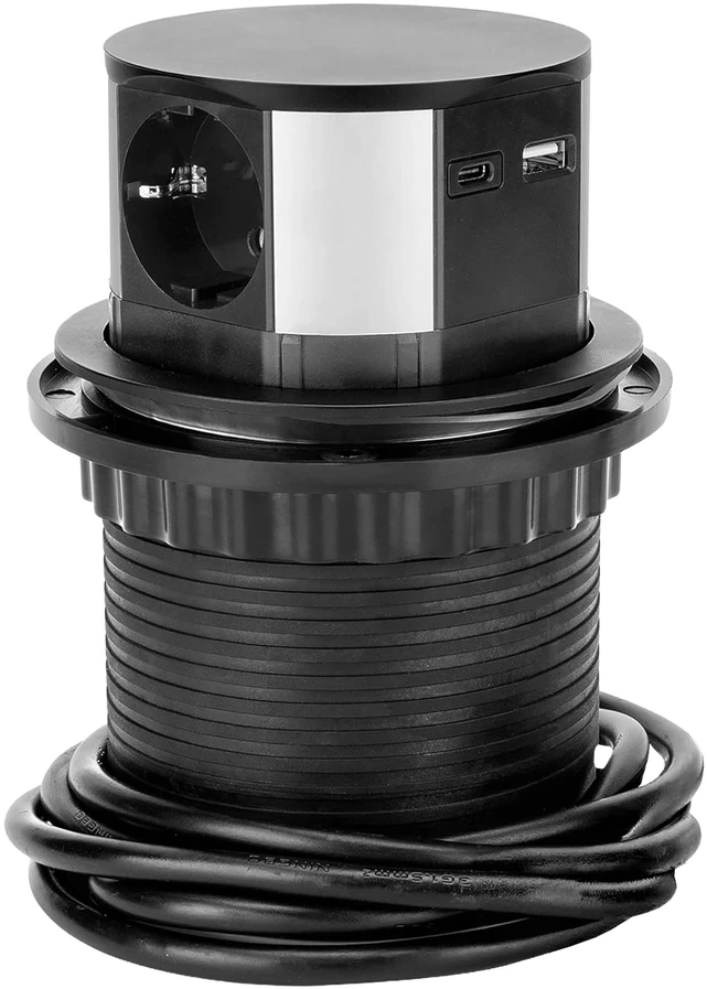 Plastrol Lizdas meblowe Montuojama, 3 złącza wtyczkowe schuko, 1xgniazdo usb a, 1xgniazdo usb c