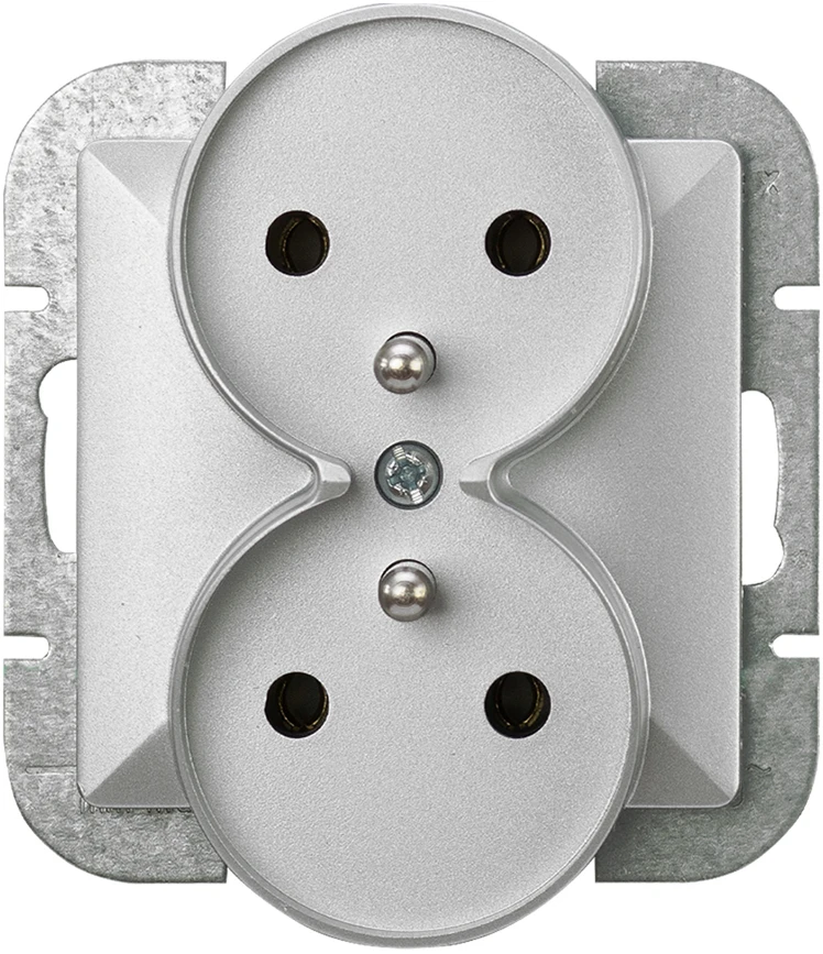 Plastrol Lizdas wtyczkowe podwójne -perła- p/t 2x2p+su 16a, 250v do systemu ramkowego, sidabrinė