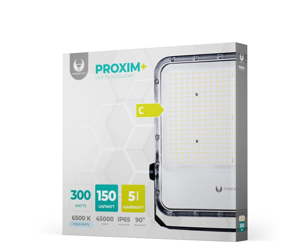 Plastrol „Telforceone“ LED prožektorius PROXIM+ 300W 6500K 45000lm 230V IP65 „Forever Light“ 150lm/W 5 metų garantija