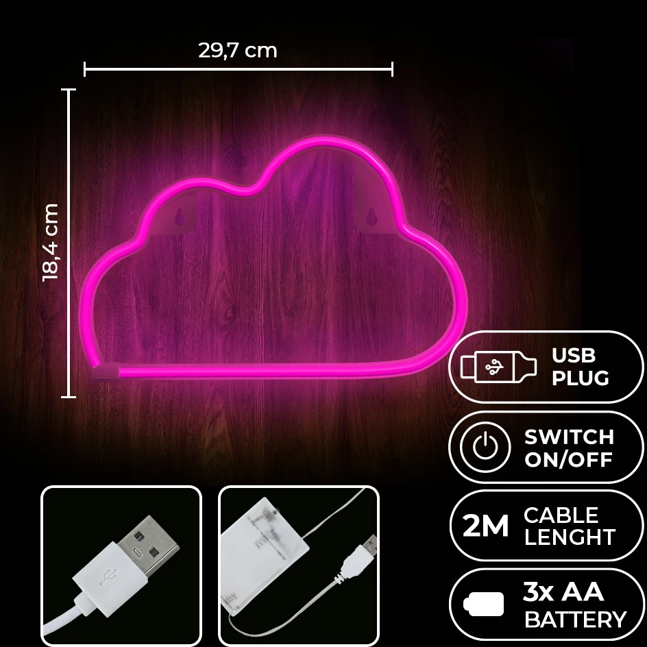 Neon LED Light Debesis rožinė NNE25 Neolia