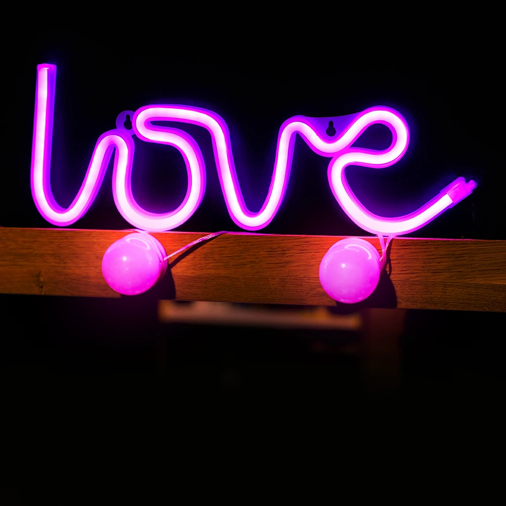 Sieninis šviestuvas Neoninis LED šviestuvas LOVE rožinis šikšnosparnis + USB FLNE05 Forever Light
