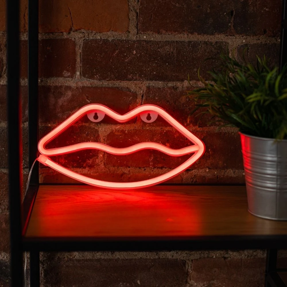 Neoninis LED šviestuvas Lūpos raudona Bat + USB FLNE08 Forever Light
