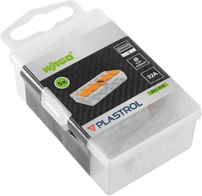 Plastrol Pięciokrotna szybkozłączka wago, pudełko plastikowe m box su banderolą 5 vnt.
