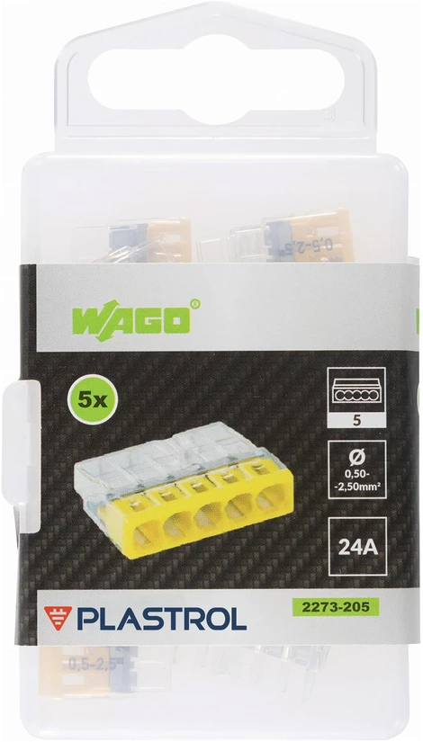 Plastrol Pięciokrotna szybkozłączka wago, pudełko plastikowe m box su banderolą 5 vnt.