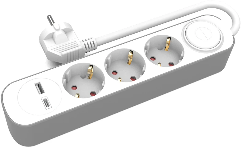 Plastrol Przedłużacz 3-gniazdowy schuko su włącznikiem i gniazdami usb-a i usb-c