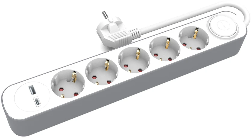 Plastrol Przedłużacz 5-gniazdowy schuko su włącznikiem i gniazdami usb-a i usb-c