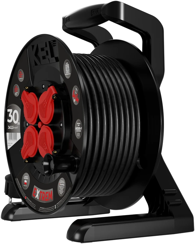 Plastrol Przedłużacz bębnowy EXTREME LINE 4 gniazda su/u IP44 16A H05RR-F 3x2,5 30m juoda W-100029