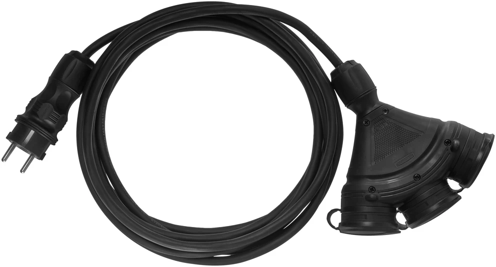 Plastrol KEL Statybinis prailgintuvas, 3 lizdų, su/be lizdų, 5 m / H05RR-F 3x2,5/ IP54, juodas/juodas W-01169