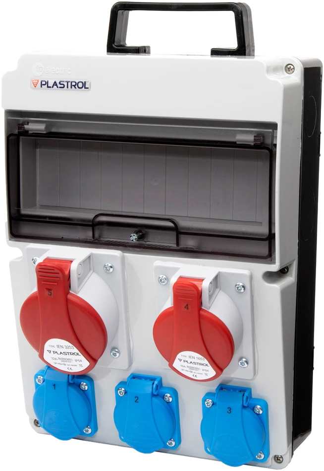 Plastrol Rozdzielnica cas 32a 16a 3×230 ip54 rozdzielnica budowlana bez zabezpieczeń, ip 54, 1x32a-400v/1x16a-400v/3x16a-230v