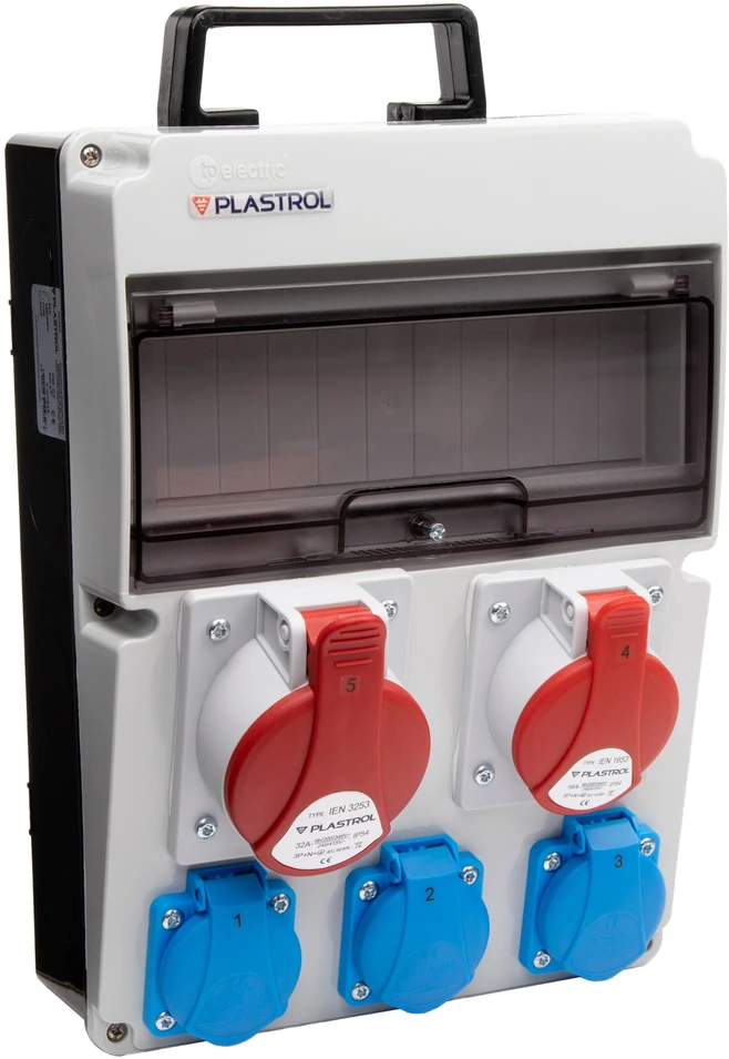 Plastrol Rozdzielnica cas 32a 16a 3×230 ip54 rozdzielnica budowlana bez zabezpieczeń, ip 54, 1x32a-400v/1x16a-400v/3x16a-230v