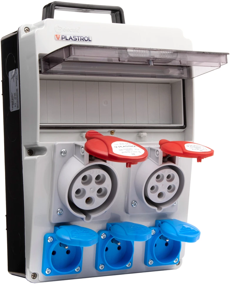 Plastrol Rozdzielnica cas 32a 16a 3×230 ip54 rozdzielnica budowlana bez zabezpieczeń, ip 54, 1x32a-400v/1x16a-400v/3x16a-230v