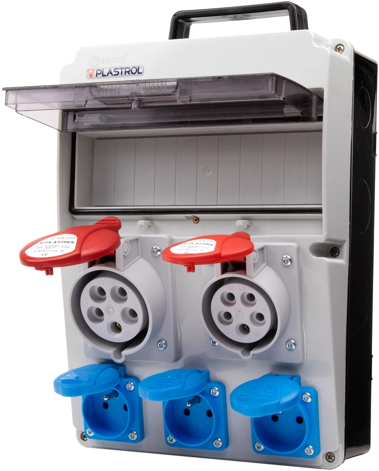 Plastrol Rozdzielnica cas 32a 16a 3×230 ip54 rozdzielnica budowlana bez zabezpieczeń, ip 54, 1x32a-400v/1x16a-400v/3x16a-230v