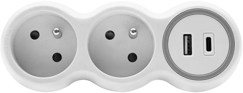 Plastrol Rozgałęźnik dwukrotny, 2x gniazda wtyczkowe su uziemieniem, 1xgniazdo usb a, 1xgniazdo usb c