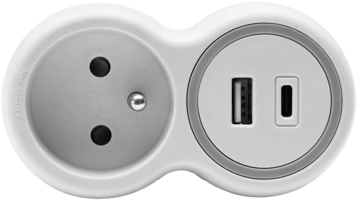 Plastrol Rozgałęźnik jednokrotny, 1x gniazdo wtyczkowe su uziemieniem, 1xgniazdo usb a, 1xgniazdo usb c