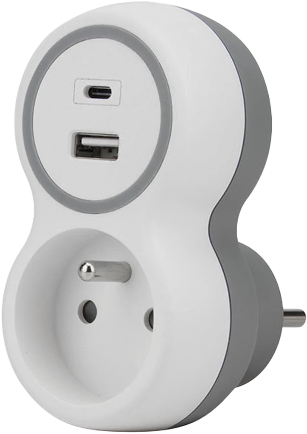 Plastrol Rozgałęźnik jednokrotny, 1x gniazdo wtyczkowe su uziemieniem, 1xgniazdo usb a, 1xgniazdo usb c