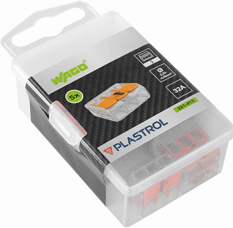 Plastrol Trzykrotna szybkozłączka wago, pudełko plastikowe m box su banderolą 5 vnt.