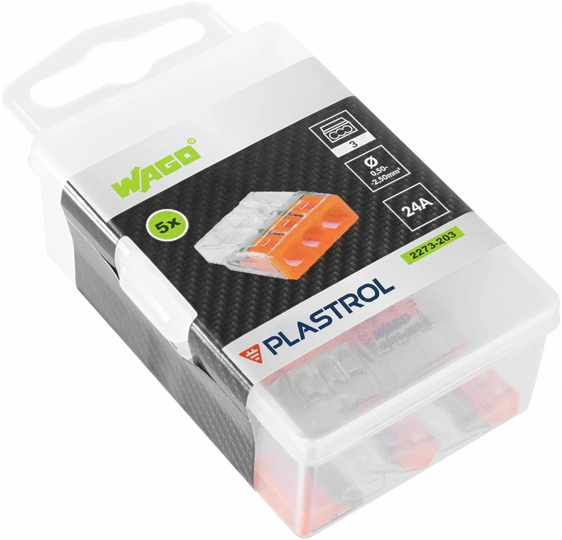 Plastrol Trzykrotna szybkozłączka wago, pudełko plastikowe m box su banderolą 5 vnt.