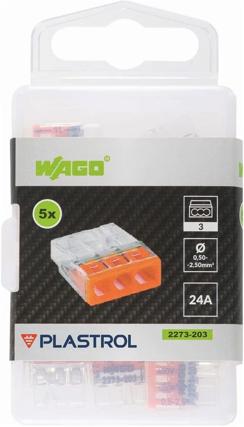 Plastrol Trzykrotna szybkozłączka wago, pudełko plastikowe m box su banderolą 5 vnt.