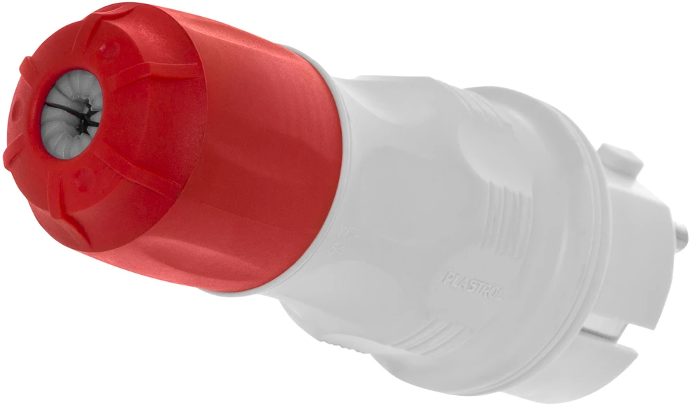 Plastrol Wtyczka ip54, 2p+su, 16a, pilka su czerwoną nakrętką