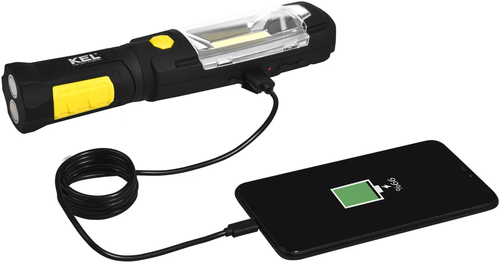 Plastrol KEL Akumuliatorinė dirbtuvių lempa LED COB 3W 2.6Ah Li-Ion /+ powerbank, kabliukas, magnetas/ LW-1PBR