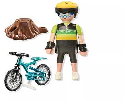 Playmobil Dviratininkas su visureigių dviračiu ir medžio kelmu