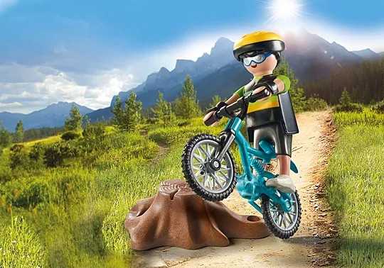 Playmobil Dviratininkas su visureigių dviračiu ir medžio kelmu