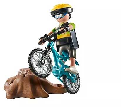 Playmobil Dviratininkas su visureigių dviračiu ir medžio kelmu