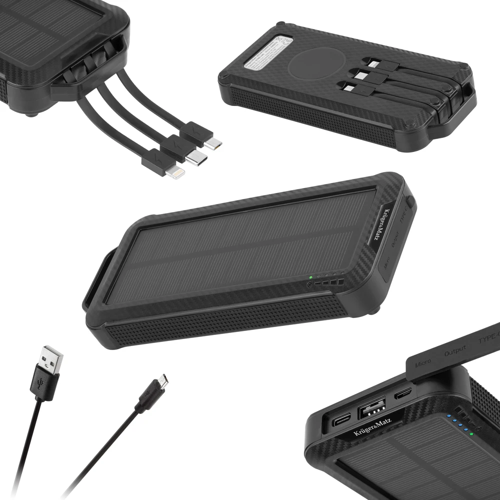 Power Bank Kruger & Matz 10000 mAh Li-pol saulės baterija