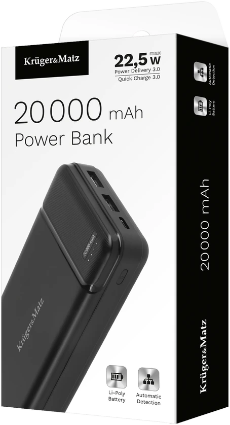 POWER BANK Kruger & Matz 20000 mAh Li-pol su QC ir PD funkcija