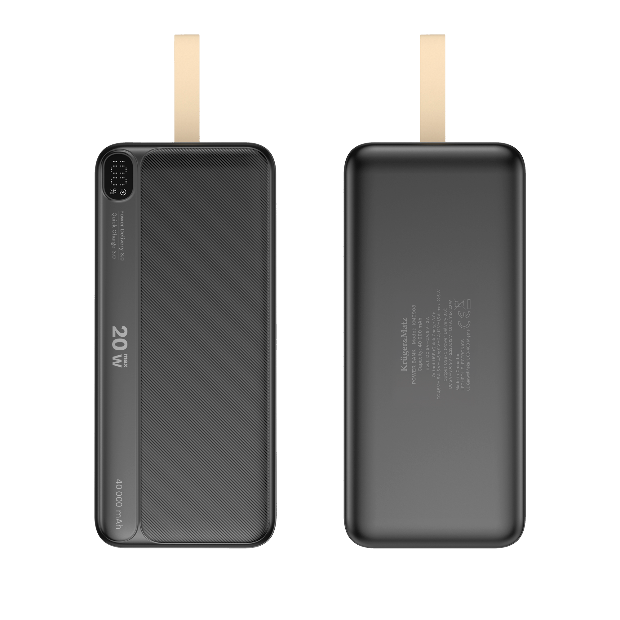 POWER BANK Kruger & Matz 40000 mAh ličio jonų su QC ir PD funkcijomis