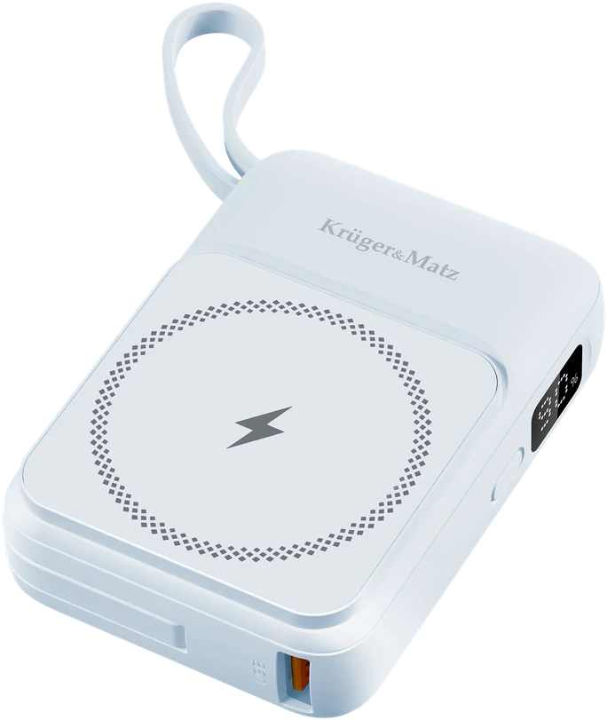 POWER BANK indukcinis Kruger & Matz 10000 mAh Mag Safe su mėlynu kabeliu