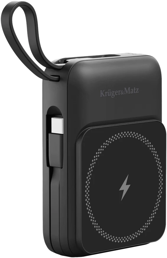 POWER BANK indukcinis Kruger & Matz 10000 mAh Mag Safe su juodu kabeliu