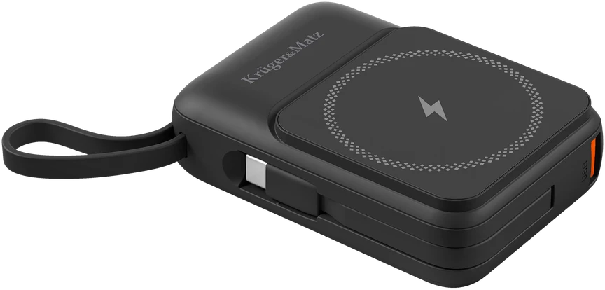 POWER BANK indukcinis Kruger & Matz 10000 mAh Mag Safe su juodu kabeliu