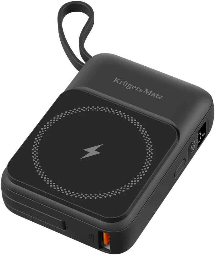 POWER BANK indukcinis Kruger & Matz 10000 mAh Mag Safe su juodu kabeliu