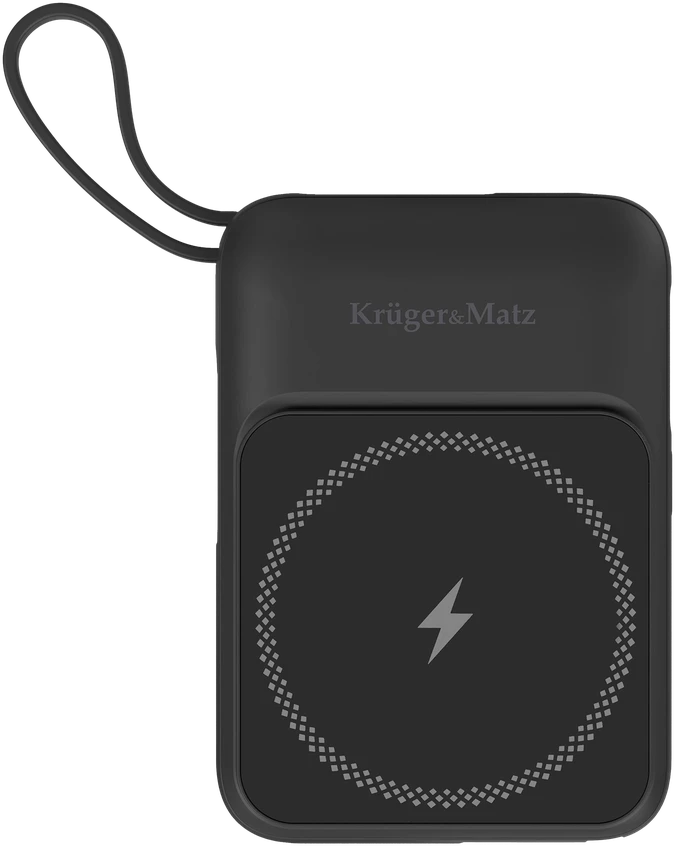 POWER BANK indukcinis Kruger & Matz 10000 mAh Mag Safe su juodu kabeliu