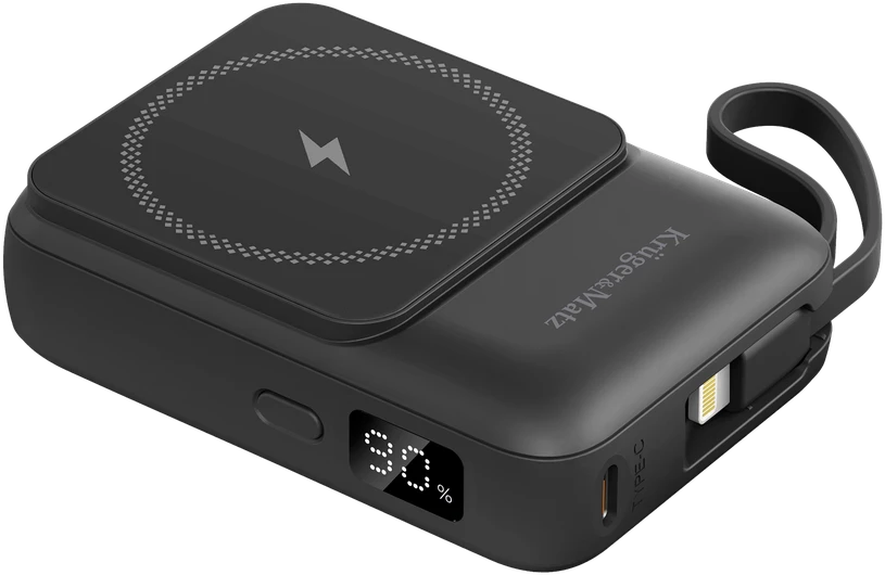 POWER BANK indukcinis Kruger & Matz 10000 mAh Mag Safe su juodu kabeliu