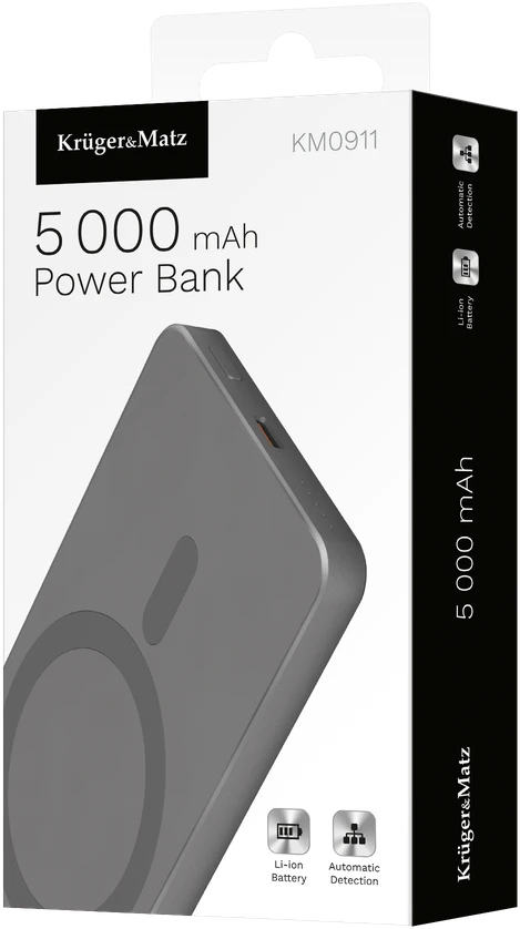 POWER BANK indukcinis Kruger & Matz 5000 mAh Mag Safe pilkas