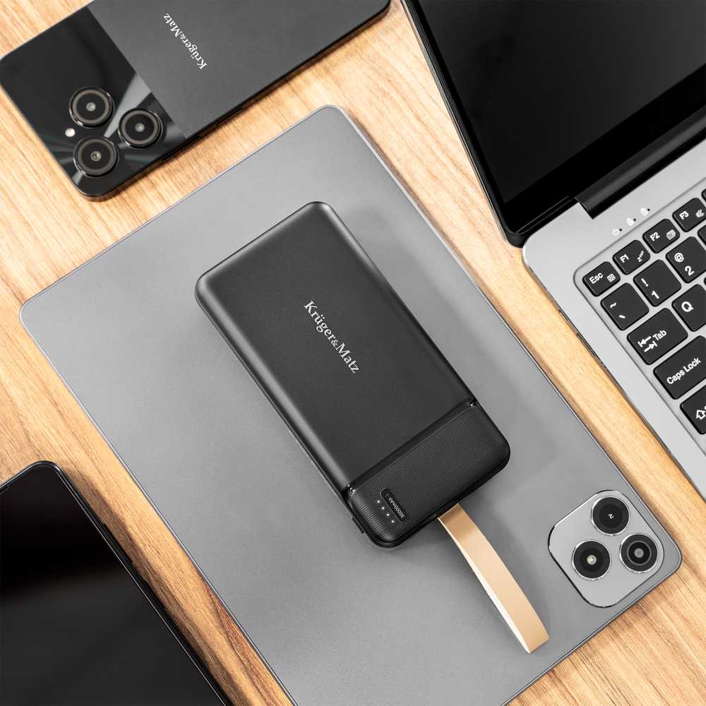 Kruger & Matz 30000 mAh ličio jonų išorinė baterija su QC ir PD funkcijomis