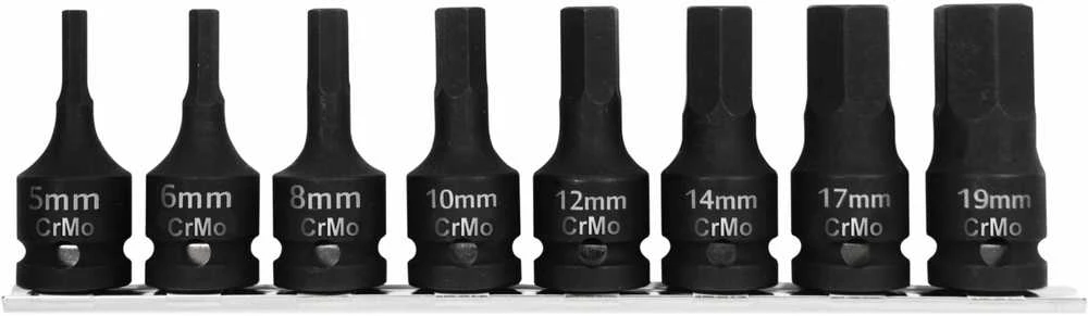 Zestaw Rinkinys 8 smūginių antgalių rinkinys, 1/2' šešiakampis, 5-19 mm, proline