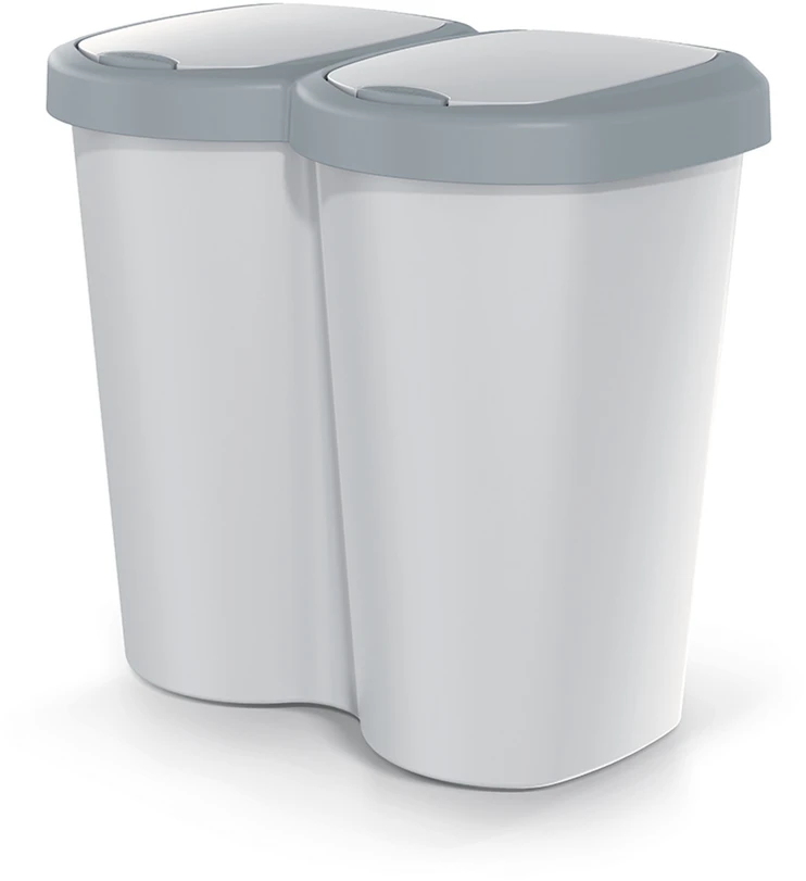 Prosperplast Krepšys „Compacta B Duo“ šiukšliadėžė, pilka/uosio spalvos, talpa 40 l, vienas skyrius, du dangčiai, montuojama ant sienos, NDBS40-429U_427C
