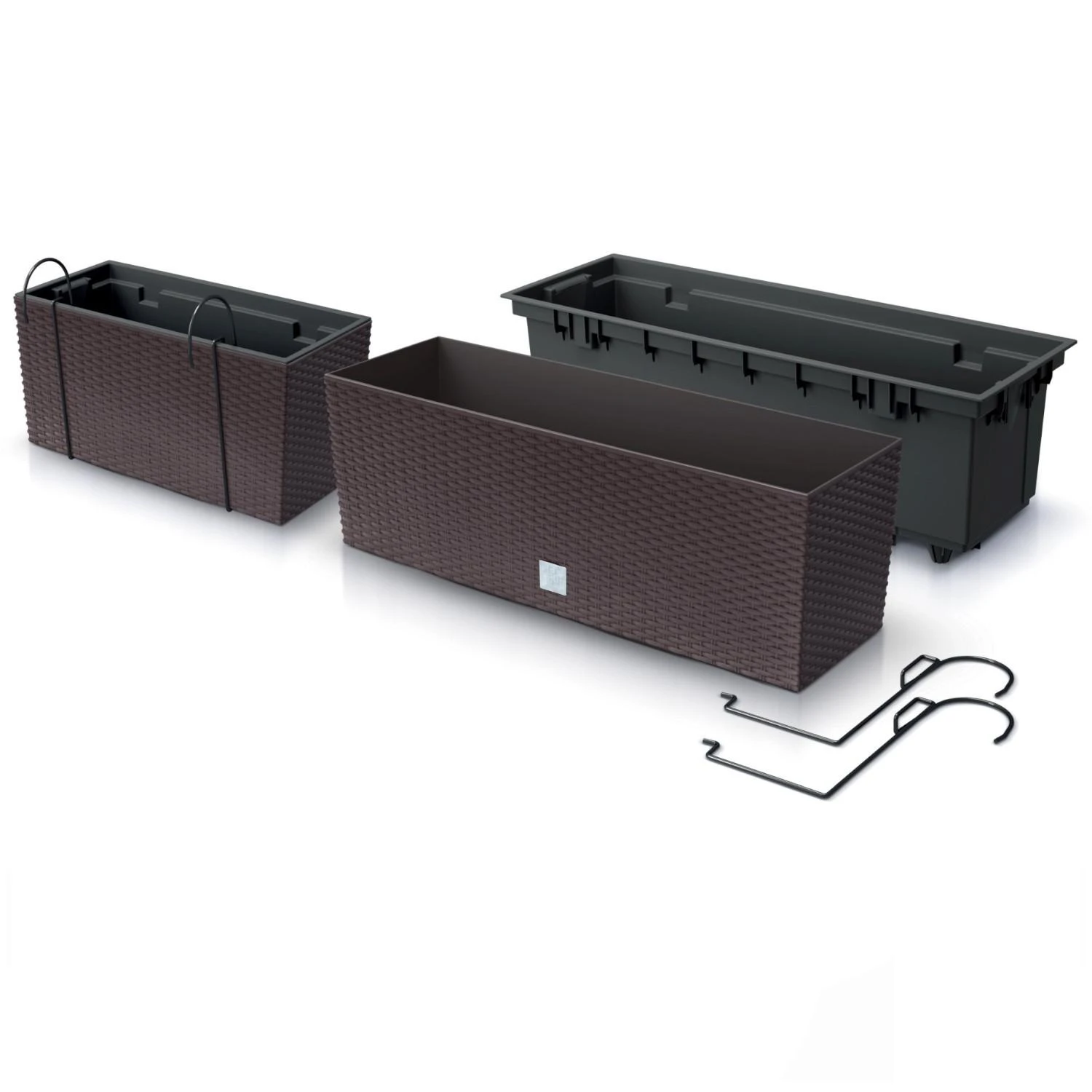 Prosperplast Lauko plastikinis vazonas RATO CASE W, rudos sp., 18 x 58 x 20 cm