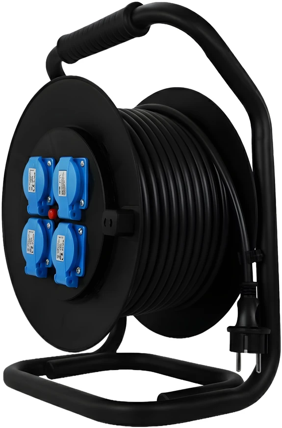 Przedłużacz bębnowy linija hand pro; 3x(2p+su) +1x(usb-a;usb-c); ip44; 16a; h05rr-f; 3×1,5; 20m; juoda