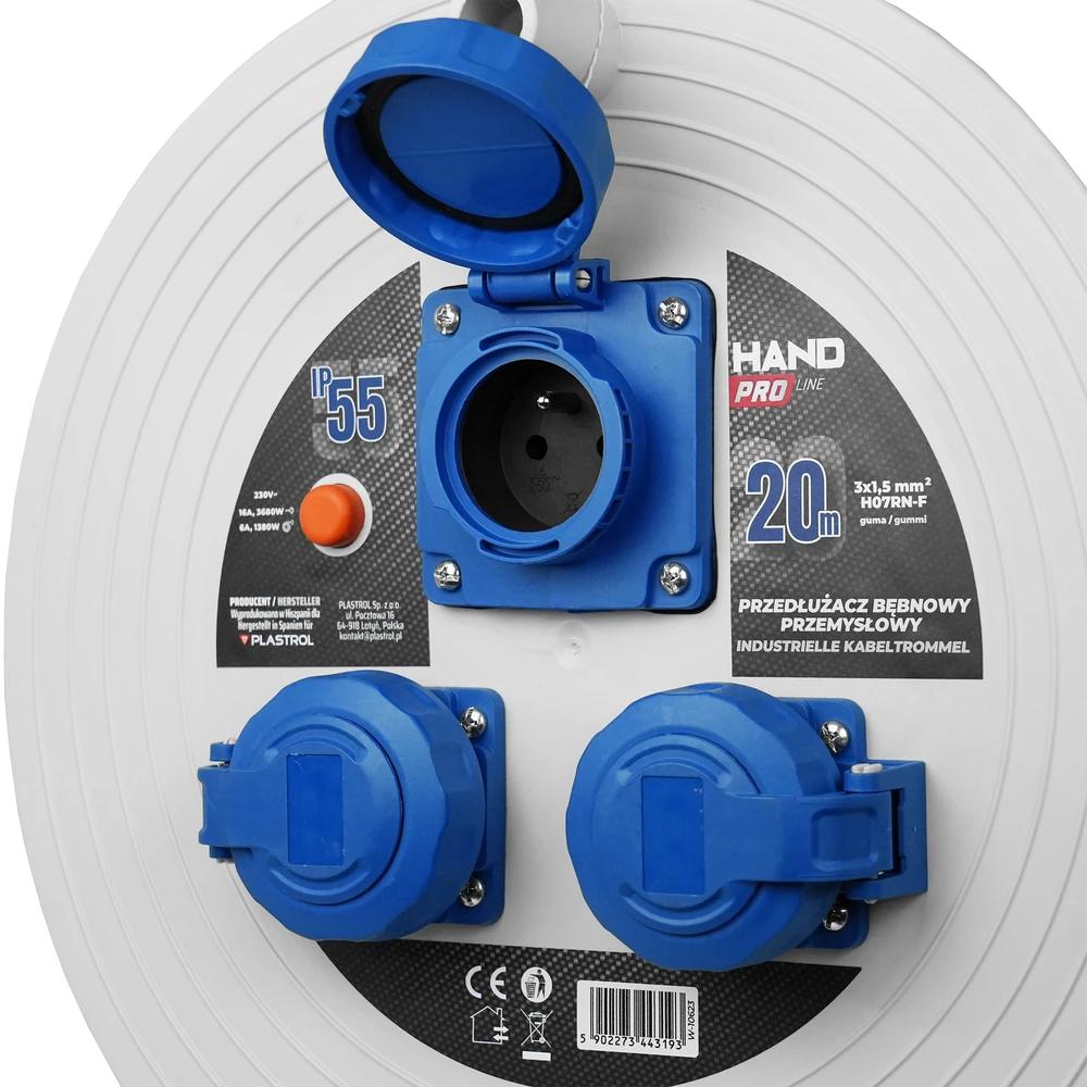 Przedłużącz bębnowy pramoninis hand pro ip55; 20m; h07rn-f; 3×1,5mm;